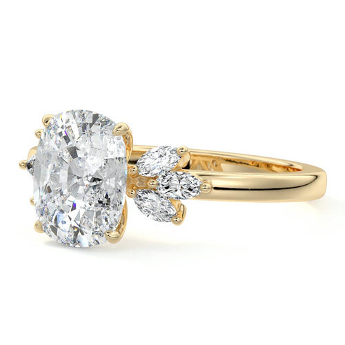 Emilia - Cushion Yellow Gold Engagement Ring Profile View | Nura Lab