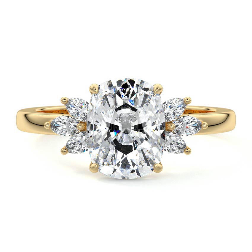 Emilia - Cushion Yellow Gold Engagement Ring Detail View | Nura Lab