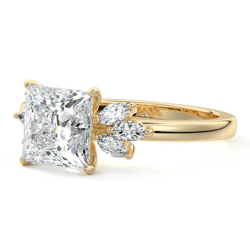 Emilia - Princess Yellow Gold Engagement Ring Profile View | Nura Lab