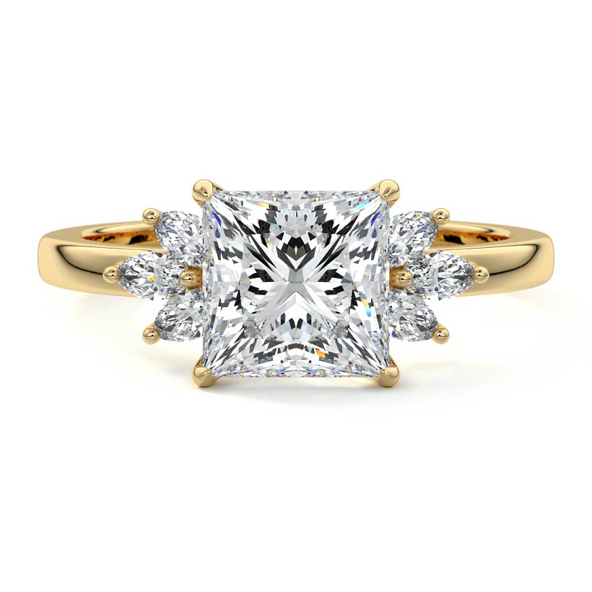 Emilia - Princess Yellow Gold Engagement Ring Detail View | Nura Lab