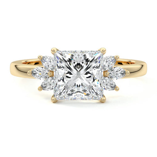 Emilia - Princess Yellow Gold Engagement Ring Detail View | Nura Lab