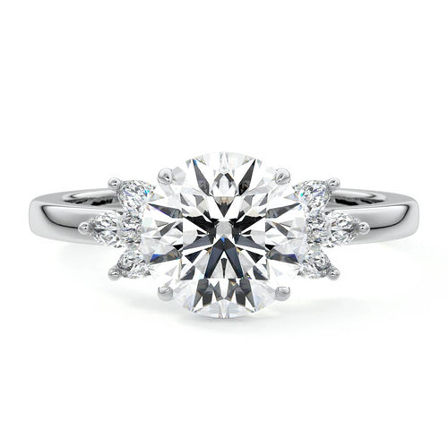 Emilia round floral side stone lab grown diamond engagement ring in platinum