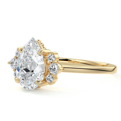 Estelle - Pear Yellow Gold Engagement Ring Profile View | Nura Lab