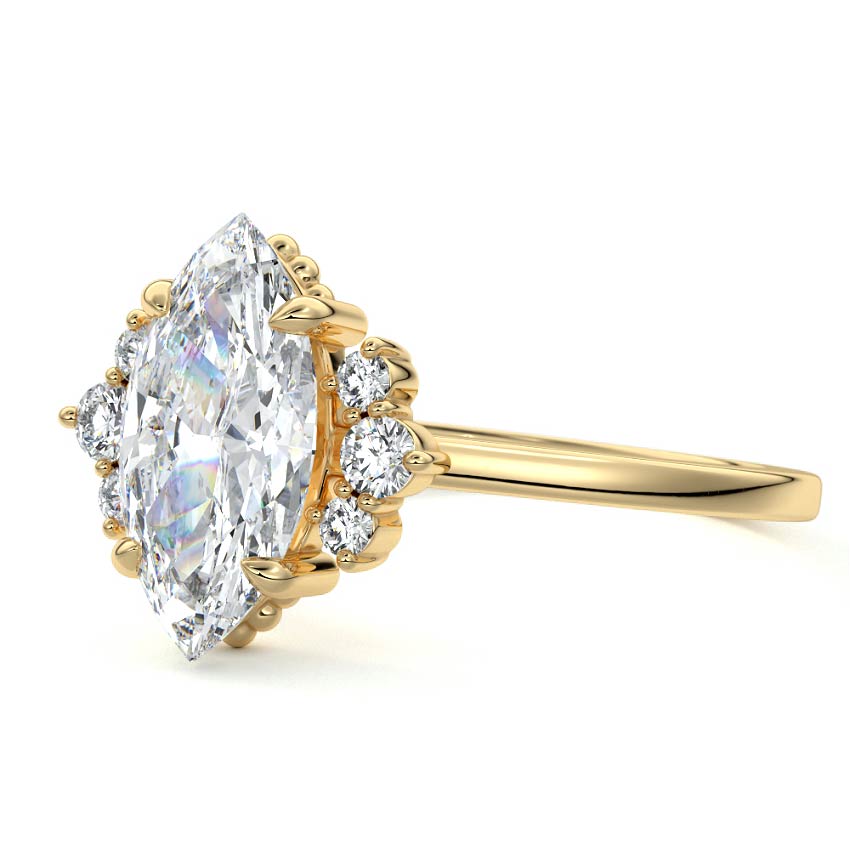 Estelle - Marquise Yellow Gold Engagement Ring Profile View | Nura Lab