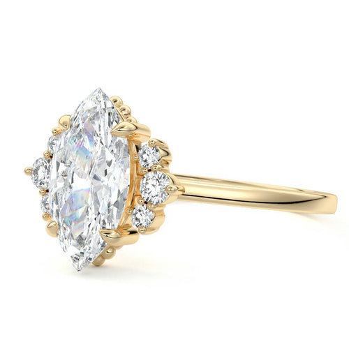 Estelle - Marquise Yellow Gold Engagement Ring Profile View | Nura Lab