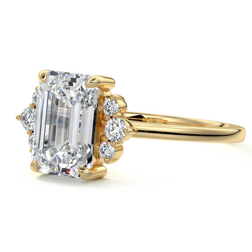 Estelle - Emerald Cut Yellow Gold Engagement Ring Profile View | Nura Lab