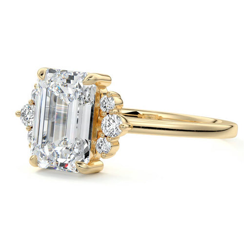 Estelle - Emerald Cut Yellow Gold Engagement Ring Profile View | Nura Lab