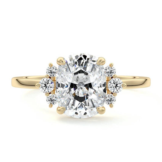 Estelle cushion floral side stone lab grown diamond engagement ring in yellow gold