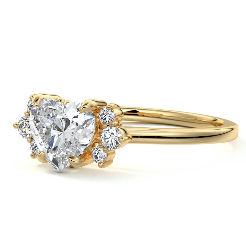 Estelle heart floral side stone lab grown diamond engagement ring in yellow gold