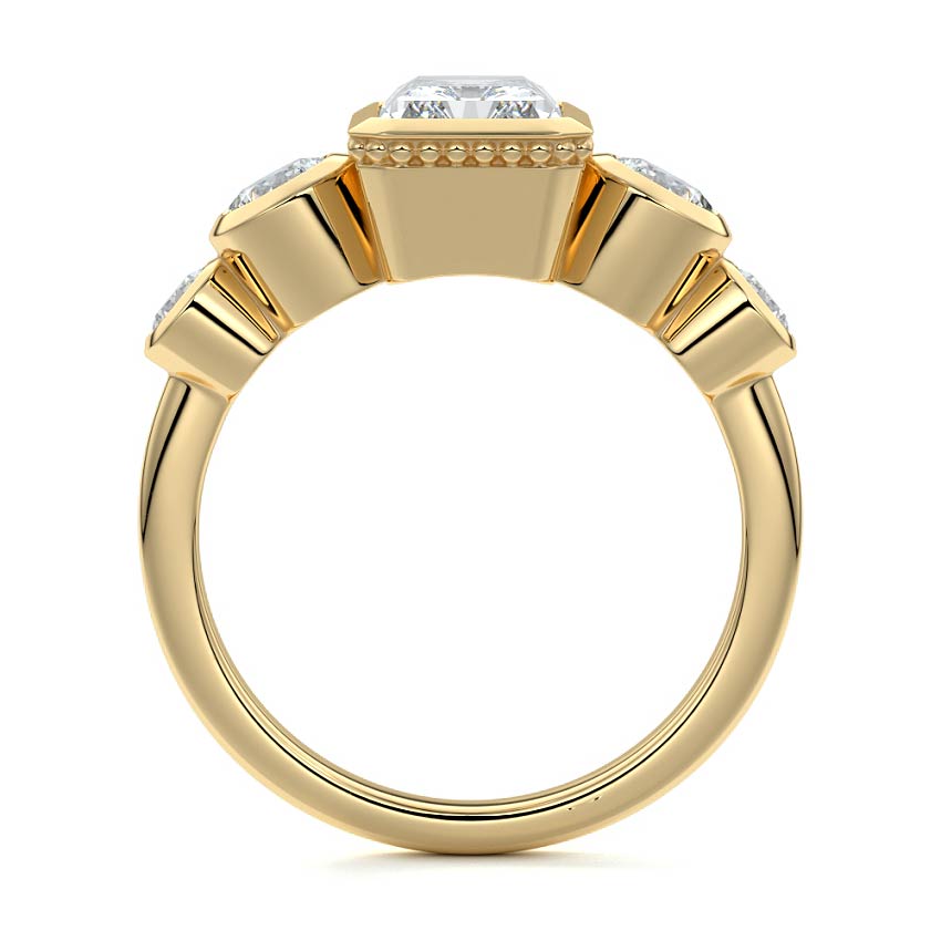 Evelina radiant bezel side stone lab grown diamond engagement ring in yellow gold