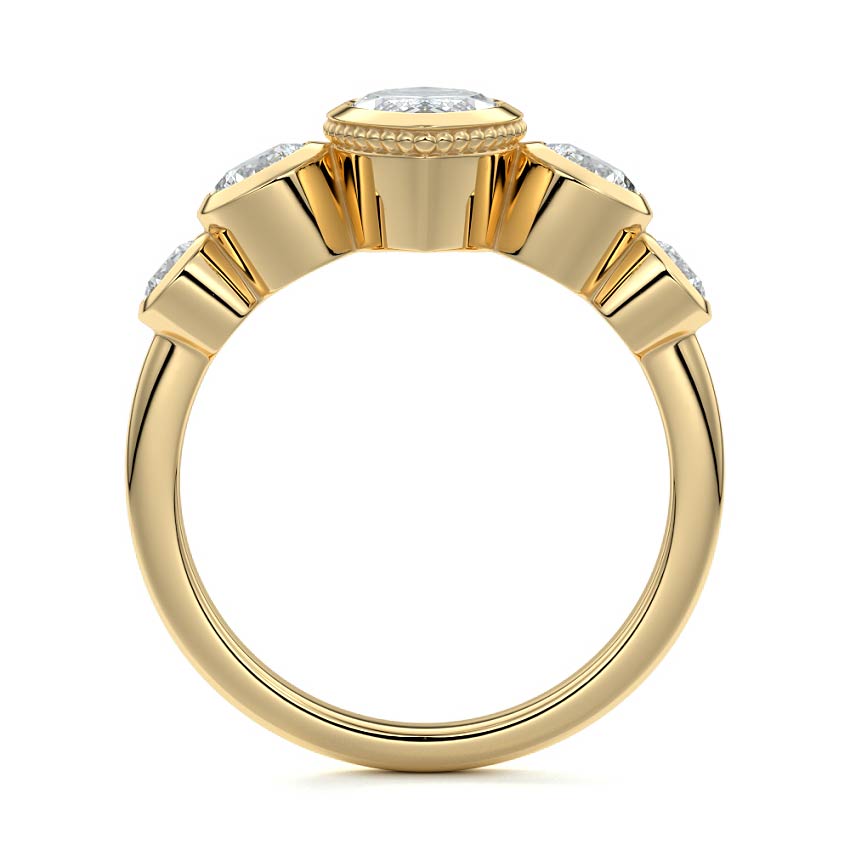 Evelina marquise bezel side stone lab grown diamond engagement ring in yellow gold
