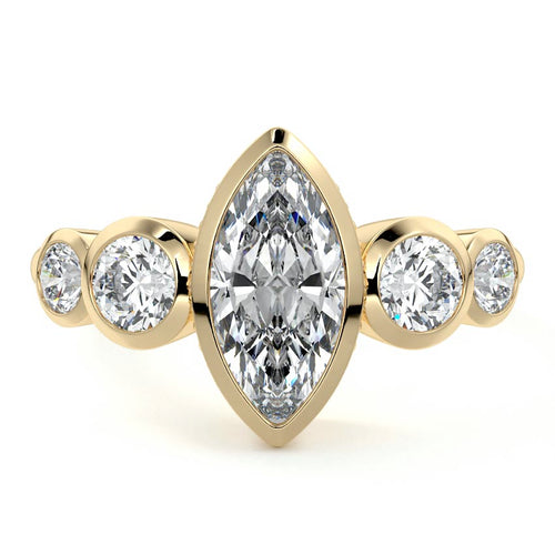Evelina - Marquise Yellow Gold Engagement Ring Detail View | Nura Lab
