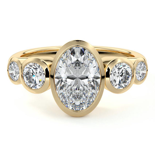 Evelina - Oval Bezel Side Stone Lab Grown Diamond Engagement Ring