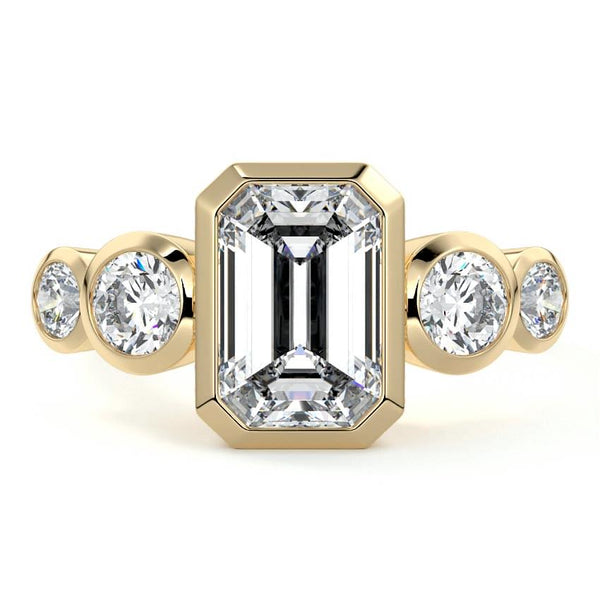 Evelina - Emerald Cut Bezel Side Stone Lab Grown Diamond Engagement Ring