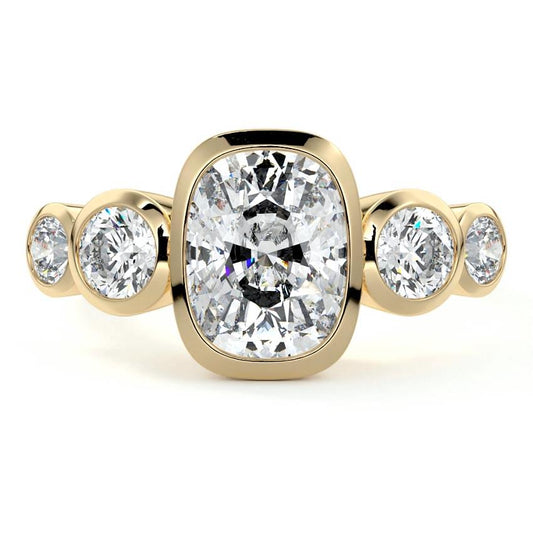 Evelina cushion bezel side stone lab grown diamond engagement ring in yellow gold