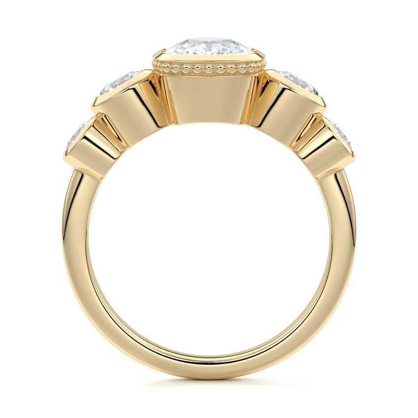Evelina cushion bezel side stone lab grown diamond engagement ring in yellow gold