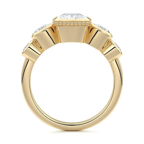 Evelina cushion bezel side stone lab grown diamond engagement ring in yellow gold