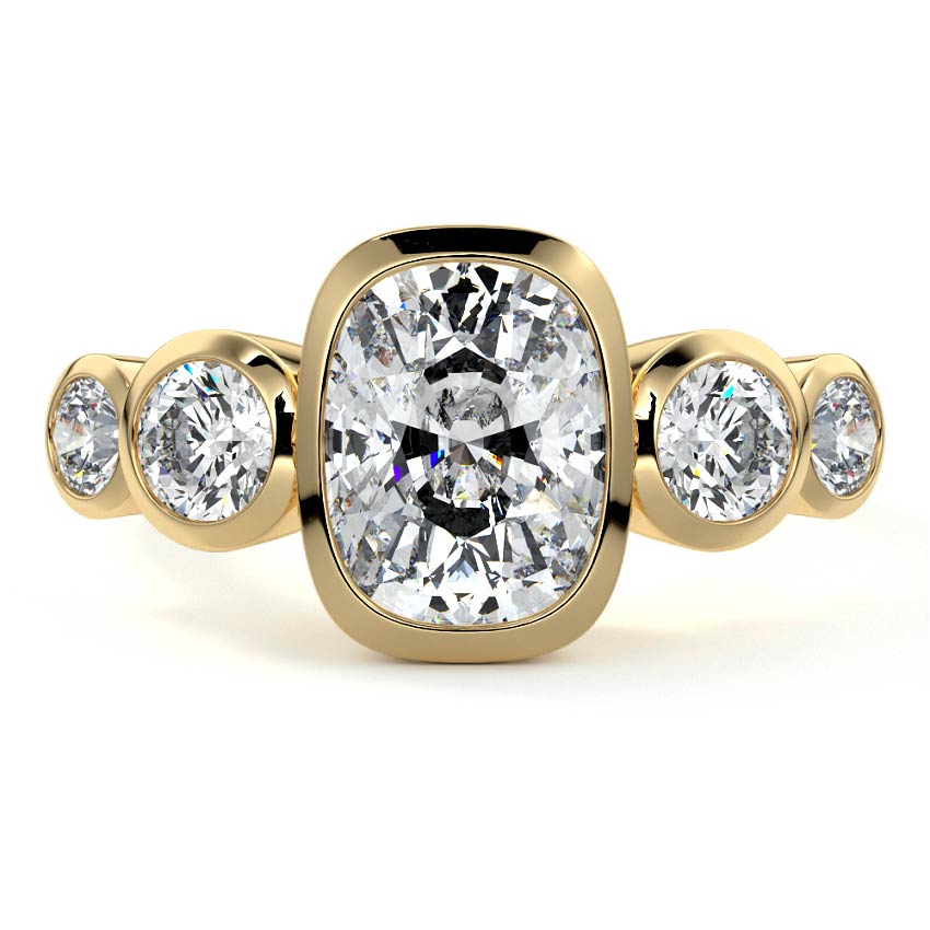 Evelina - Cushion Yellow Gold Engagement Ring Detail View | Nura Lab