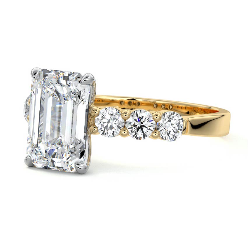 Gaia - Emerald Cut Yellow Gold Engagement Ring Profile View | Nura Lab