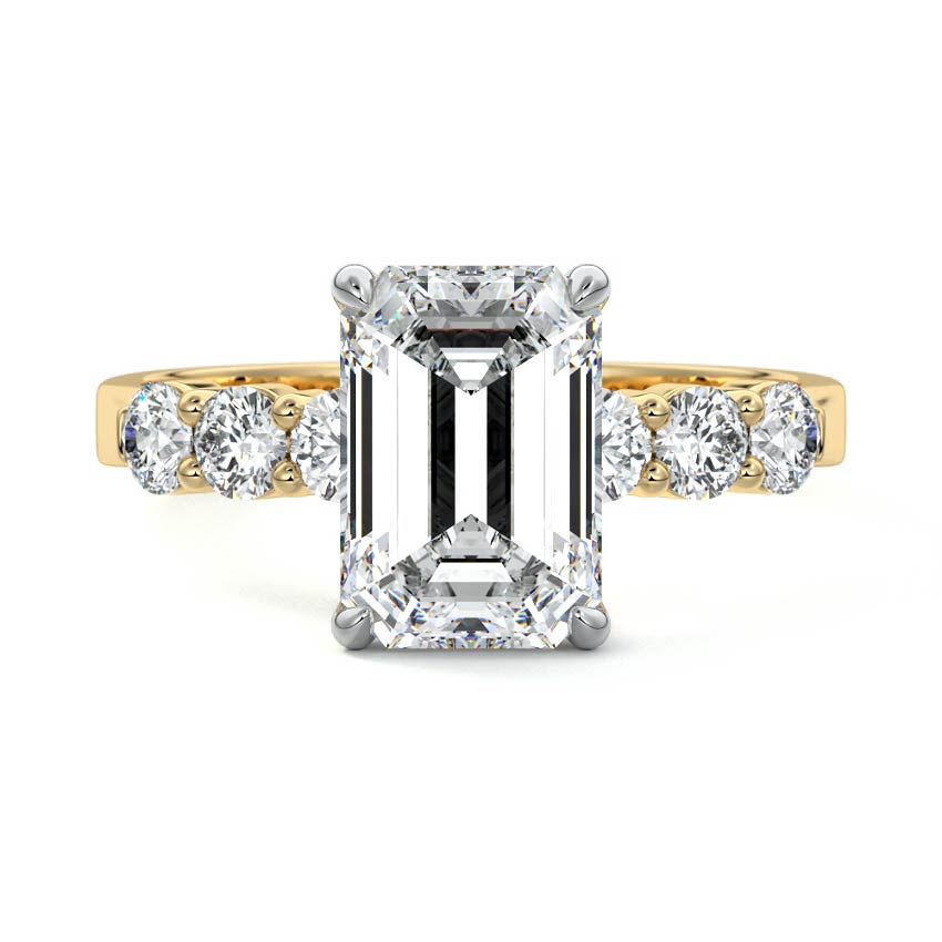 Gaia - Emerald Cut Yellow Gold Engagement Ring Detail View | Nura Lab