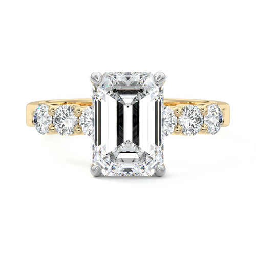 Gaia - Emerald Cut Yellow Gold Engagement Ring Detail View | Nura Lab