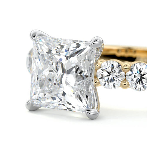 Gaia - Princess Yellow Gold Engagement Ring Profile View | Nura Lab