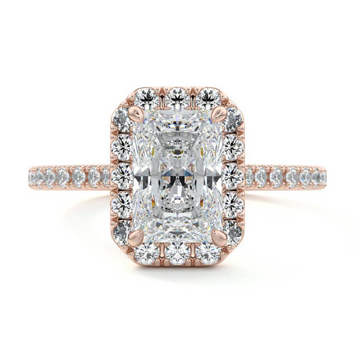 Iona radiant halo lab grown diamond engagement ring in rose gold