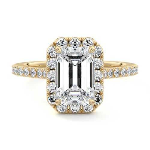 Iona - Emerald Cut Yellow Gold Engagement Ring Detail View | Nura Lab