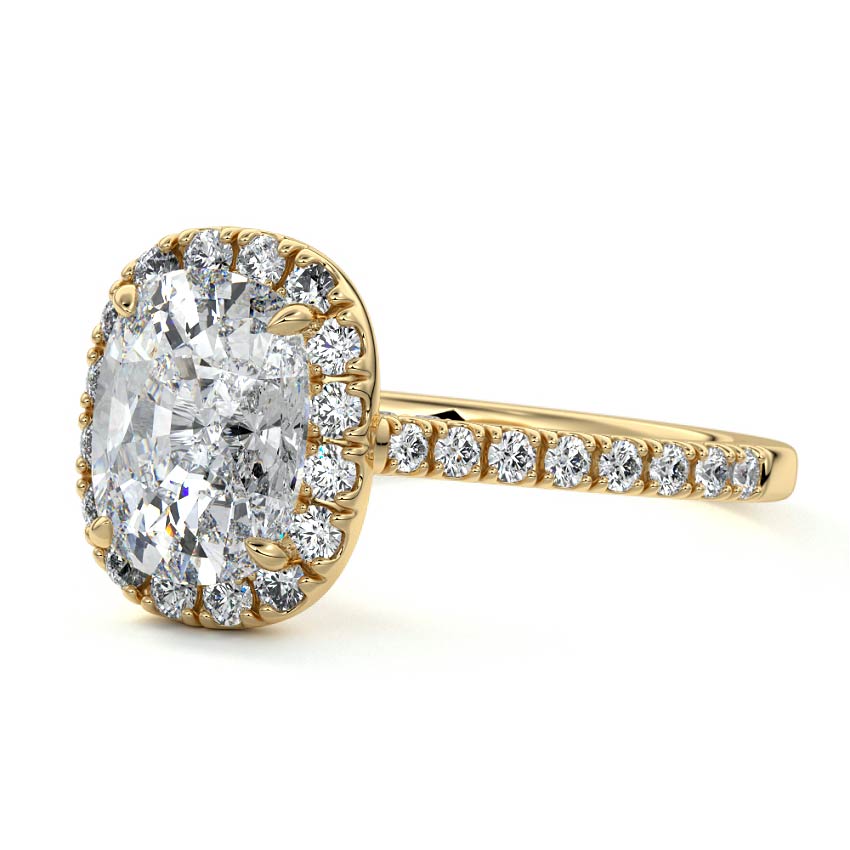 Iona - Cushion Yellow Gold Engagement Ring Profile View | Nura Lab