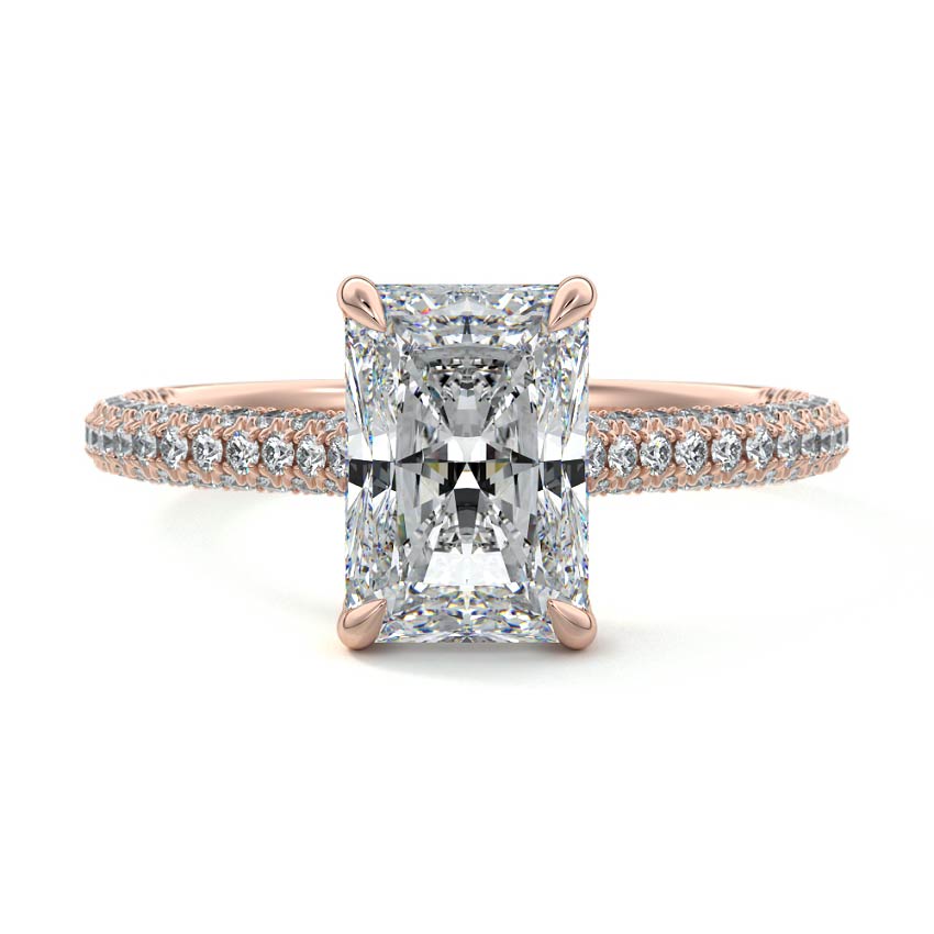 Ella radiant hidden halo pavé lab grown diamond engagement ring in rose gold