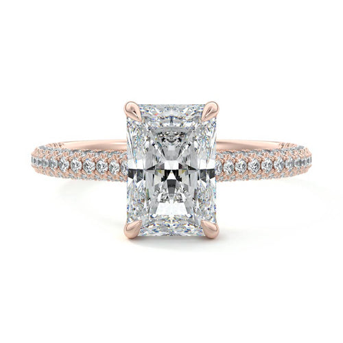 Ella radiant hidden halo pavé lab grown diamond engagement ring in rose gold