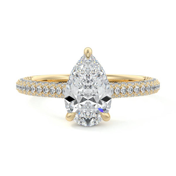 Ella - Pear Hidden Halo Pavé Lab Grown Diamond Engagement Ring