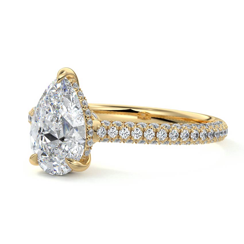 Ella - Pear Yellow Gold Engagement Ring Profile View | Nura Lab