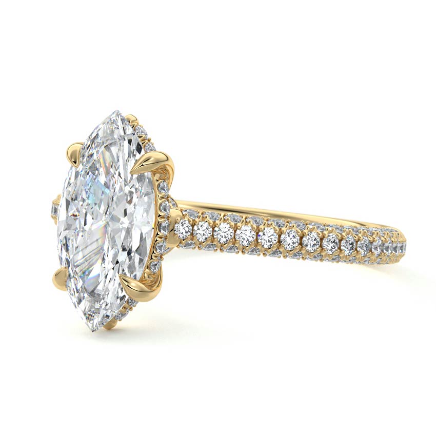 Ella - Marquise Yellow Gold Engagement Ring Profile View | Nura Lab