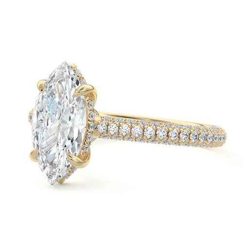 Ella - Marquise Yellow Gold Engagement Ring Profile View | Nura Lab