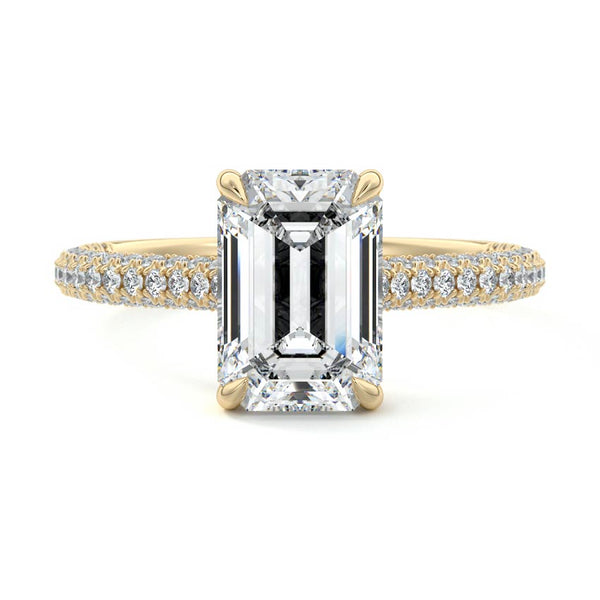 Ella - Emerald Cut Hidden Halo Pavé Lab Grown Diamond Engagement Ring