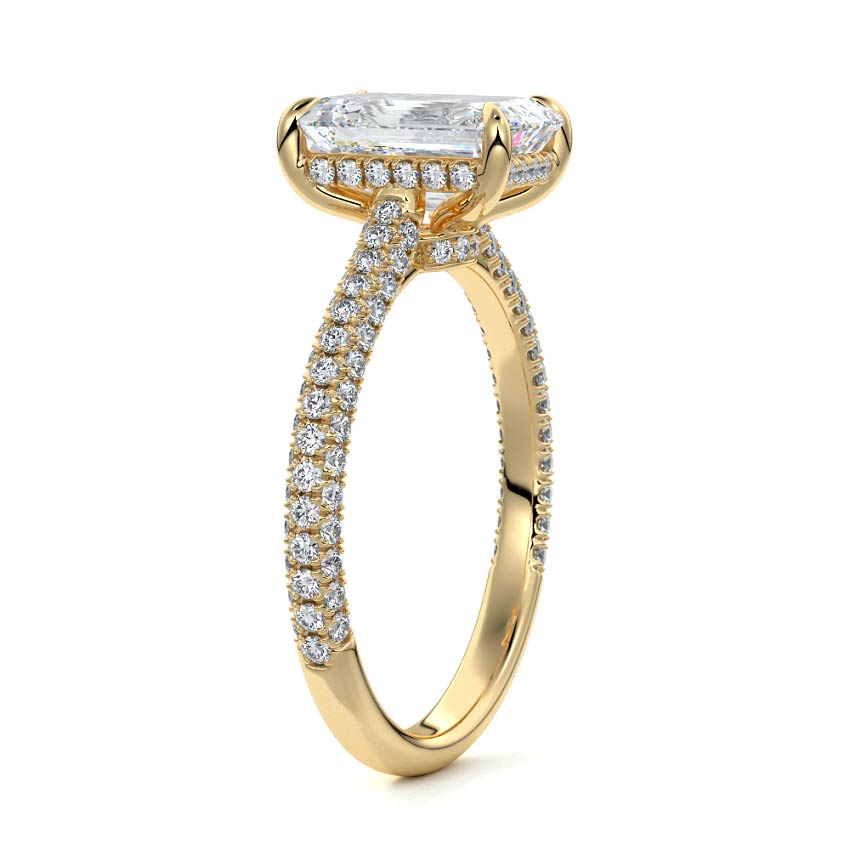 Ella - Emerald Cut Yellow Gold Engagement Ring Side View | Nura Lab