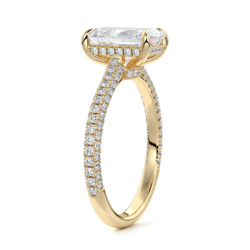Ella - Emerald Cut Yellow Gold Engagement Ring Side View | Nura Lab