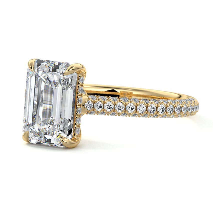 Ella - Emerald Cut Yellow Gold Engagement Ring Profile View | Nura Lab
