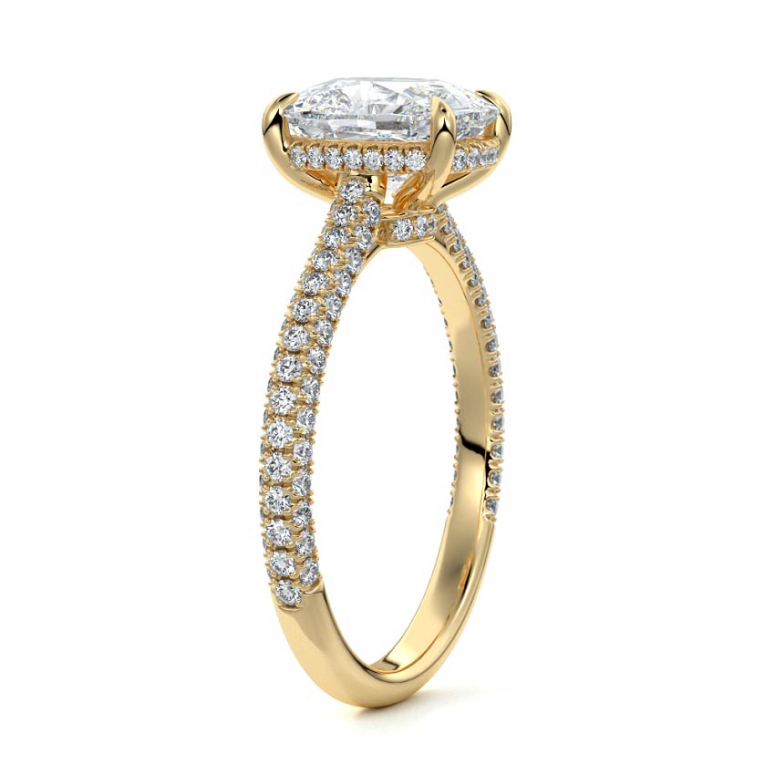 Ella - Cushion Yellow Gold Engagement Ring Side View | Nura Lab