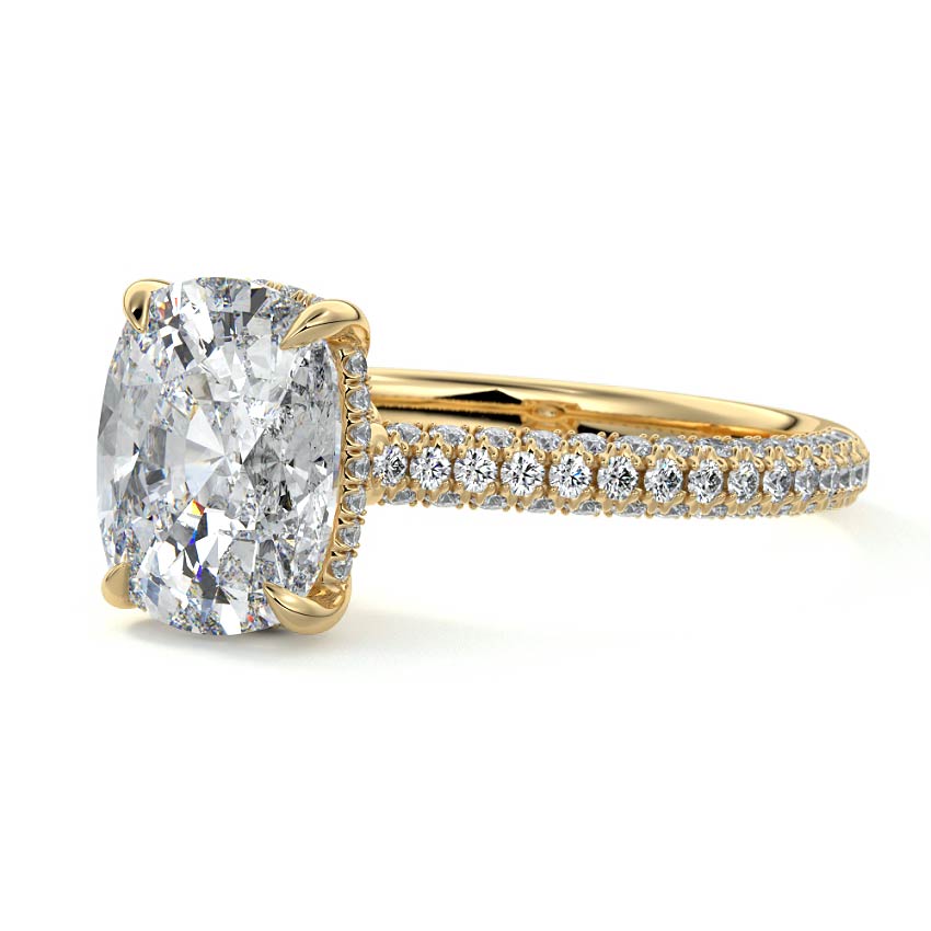 Ella - Cushion Yellow Gold Engagement Ring Profile View | Nura Lab