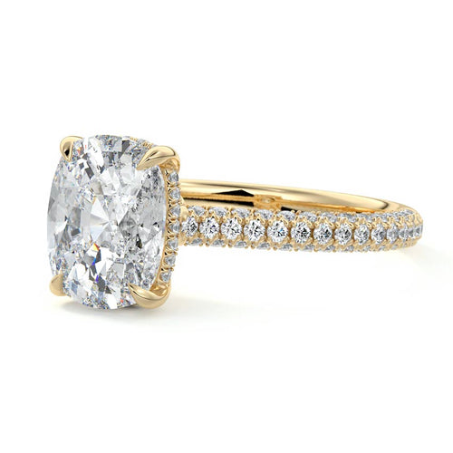 Ella - Cushion Yellow Gold Engagement Ring Profile View | Nura Lab