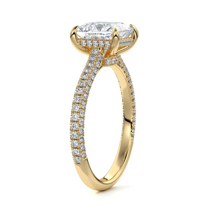 Ella - Princess Yellow Gold Engagement Ring Side View | Nura Lab