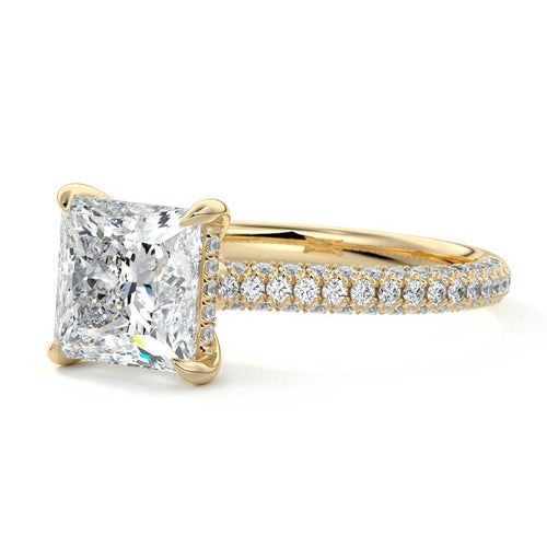 Ella - Princess Yellow Gold Engagement Ring Profile View | Nura Lab