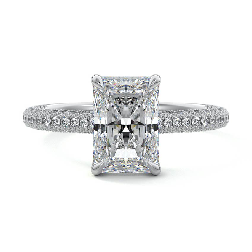 Ella radiant hidden halo pavé lab grown diamond engagement ring in white gold