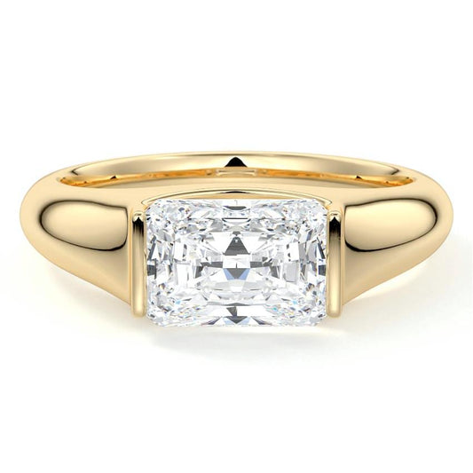 Katia east-west radiant bezel-inspired solitaire lab grown diamond engagement ring in yellow gold