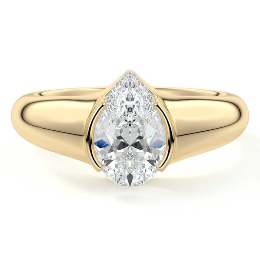 Katia pear bezel-inspired solitaire lab grown diamond engagement ring in yellow gold