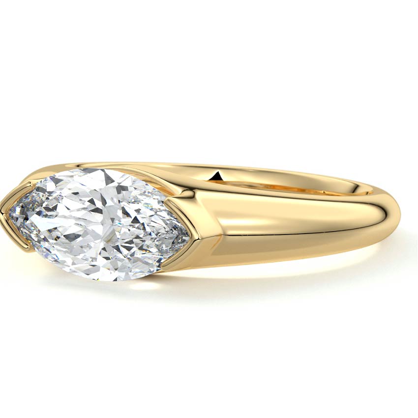 Katia - Marquise Yellow Gold Engagement Ring Profile View | Nura Lab