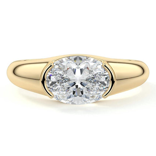 Katia east-west oval bezel-inspired solitaire lab grown diamond engagement ring in yellow gold