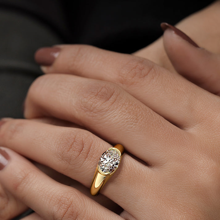 Katia - Oval Yellow Gold Engagement Ring Angle View | Nura Lab